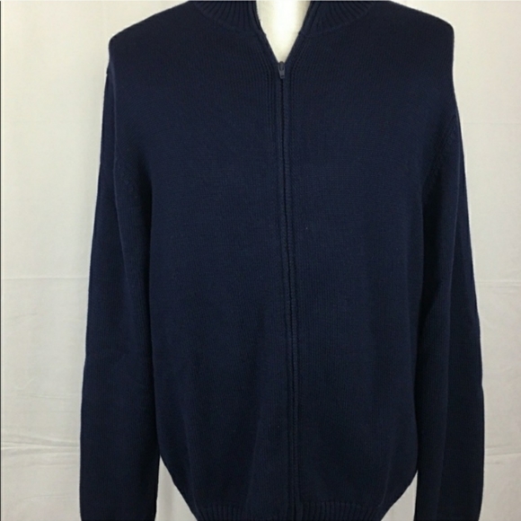Grant Thomas Cotton Zippered Cardigan in Navy - Picture 2 of 7